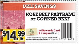 Dearborn Market Kobe beef pastrami or corned beef offer