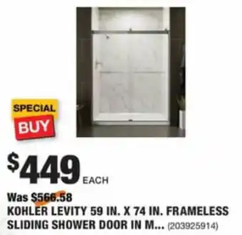 The Home Depot Kohler Levity 59 In. X 74 In. Frameless Sliding Shower Door offer