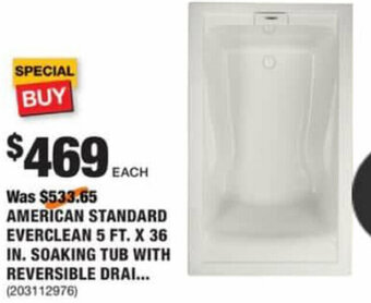 The Home Depot AmericAN Standard Everclean 5 Ft. X 36 In. Soaking Tub With Reversible Drain offer
