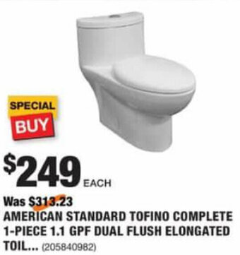 The Home Depot American Standard Tofino Complete 1-Piece 1.1 Gpf Dual Flush Elongated Toilet offer