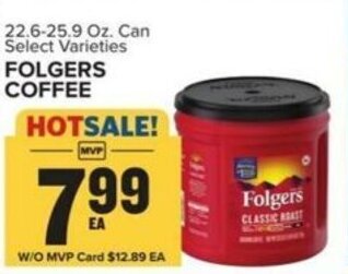 Food Lion 22.6-25.9 Oz. Can Select Varieties FOLGERS COFFEE offer