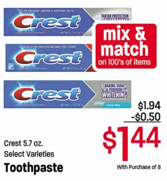 Ridleys Family Markets Crest 5.7 oz Toothpaste offer
