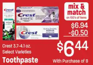 Ridleys Family Markets Crest 3.7-4.1 oz Toothpaste offer