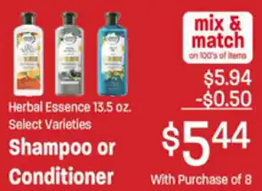 Ridleys Family Markets Herbal Essence Shampoo Or Conditioner 13.5 oz offer