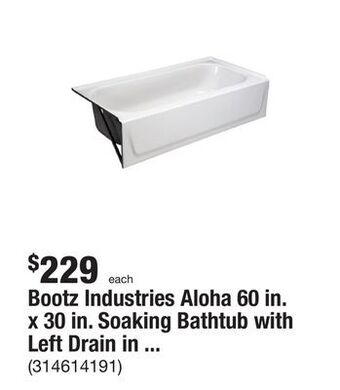 The Home Depot Bootz industries aloha 60 in. x 30 in. soaking bathtub with left drain in white offer