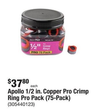 The Home Depot Apollo 1/2 in. copper pro crimp ring pro pack (75-pack) offer