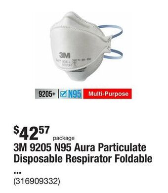 The Home Depot 3m 9205 n95 aura particulate disposable respirator foldable (20-pack) offer