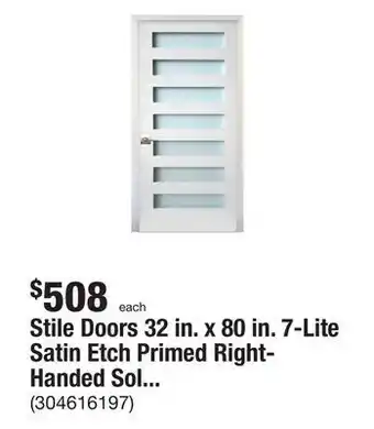 The Home Depot Stile doors 32 in. x 80 in. 7-lite satin etch primed right-handed solid core mdf single prehung interior door offer