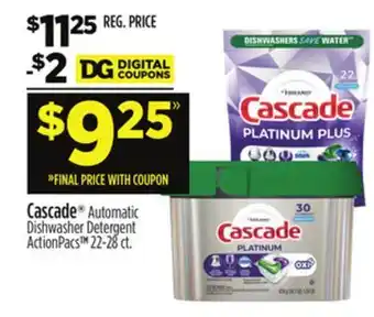 Dollar General Cascade® automatic dishwasher detergent actionpacstm offer