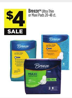 Dollar General Breeze ultra thin or maxi pads offer