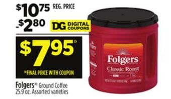 Dollar General Folgers® ground coffee offer
