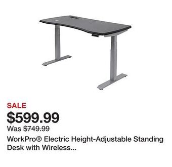 Office Depot Workpro® electric height-adjustable standing desk with wireless charging, 60w, black offer