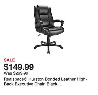Office Depot Realspace® hurston bonded leather high-back executive chair, black, bifma certified offer