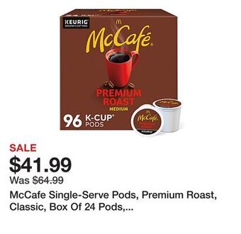 Office Depot Mccafe single-serve pods, premium roast, classic, box of 24 pods, case of 4 boxes offer