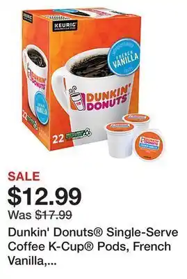 Office Depot Dunkin' donuts® single-serve coffee k-cup® pods, french vanilla, carton of 22 offer