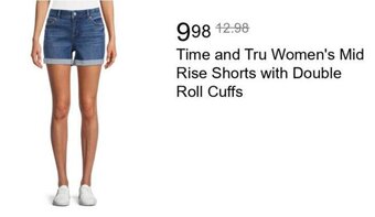 Walmart Time and Tru Women's Mid Rise Shorts with Double Roll Cuffs offer
