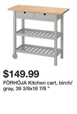 Ikea Förhöja kitchen cart, birch/gray, 39 3/8x16 7/8 offer