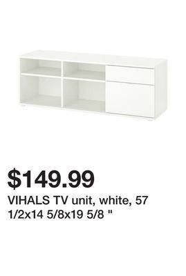 Ikea Vihals tv unit, white, 57 1/2x14 5/8x19 5/8 offer