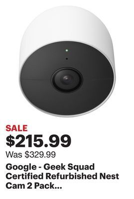 Best Buy Google - geek squad certified refurbished nest cam 2 pack indoor/outdoor wire free security cameras - snow offer