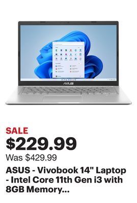 Best Buy Asus - vivobook 14 laptop - intel core 11th gen i3 with 8gb memory - 128gb ssd - transparent silver offer