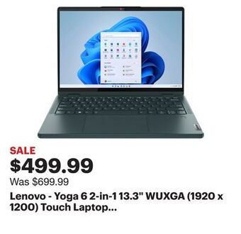 Best Buy Lenovo - yoga 6 2-in-1 13.3 wuxga (1920 x 1200) touch laptop -ryzen 5 7530u with 8gb memory - 256gb ssd - dark teal offer