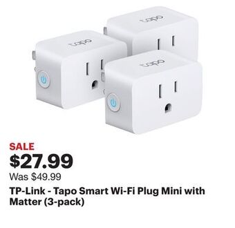 Best Buy Tp-link - tapo smart wi-fi plug mini with matter (3-pack) offer
