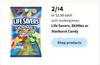 Walgreens Life savers, skittles or starburst candy offer