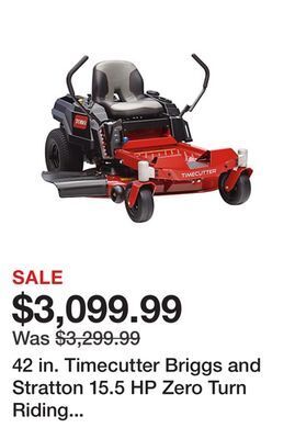 Tractor Supply Company 42 in. timecutter briggs and stratton 15.5 hp zero turn riding mower with smart speed offer