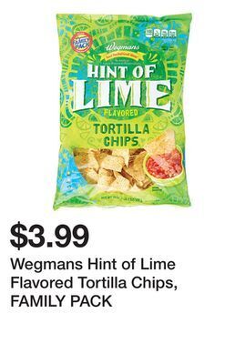 Wegmans Wegmans hint of lime flavored tortilla chips, family pack offer