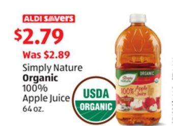 Aldi Simply nature organic 100% apple juice offer