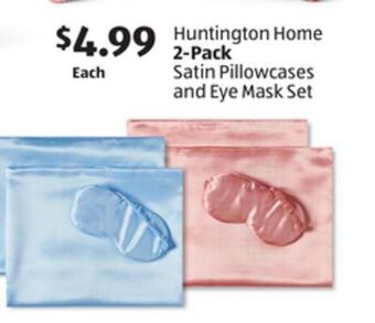 Aldi Huntington home 2-pack satin pillowcases and eye mask set offer