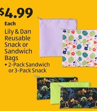 Aldi Lily & dan reusable snack or sandwich bags offer