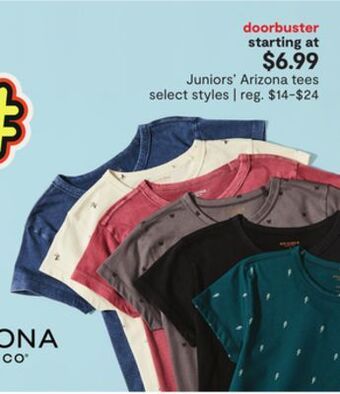 JC Penney Juniors' arizona tees offer