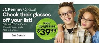 JC Penney Kids' eyeglasses offer