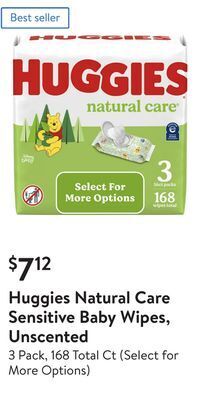 Walmart Huggies natural care sensitive baby wipes, unscented offer