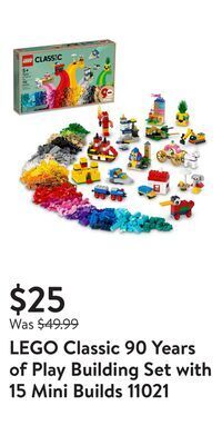 Walmart Lego classic 90 years of play building set with 15 mini builds 11021 offer