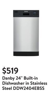Walmart Danby 24 built-in dishwasher in stainless steel ddw2404ebss offer