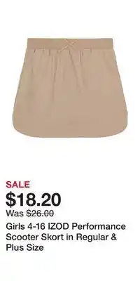 Kohl's Girls 4-16 izod performance scooter skort in regular & plus size offer