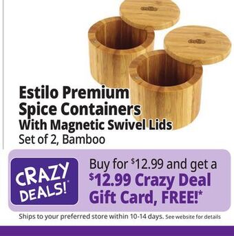 Ocean State Job Lot Estilo premium spice containers with magnetic swivel lids, set of 2, bamboo offer