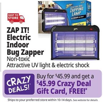 Ocean State Job Lot Zap it! electric indoor bug zapper with non-toxic attractant uv light and electric shock offer