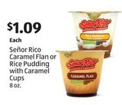 Aldi Señor Rico Caramel Flan or Rice Pudding with Caramel Cups 8 oz. offer
