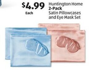 Aldi Huntington Home 2-Pack Satin Pillowcases and Eye Mask Set offer