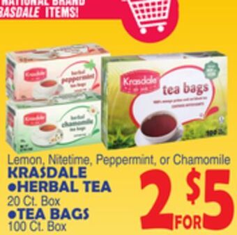 Bravo Supermarkets Krasdale herbal tea 20. box, tea bags 100 ct. box offer