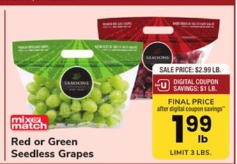 ACME Red or green seedless grapes offer