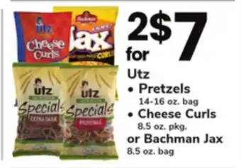 ACME Utz pretzels 14-16 oz. bag, cheese curls 8.5 oz. pkg. or bachman jax 8.5 oz. bag offer