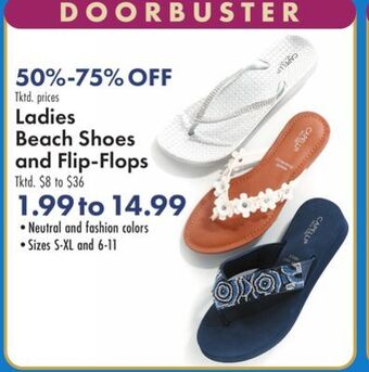 Boscov's Ladies beach shoes and flip-flops offer