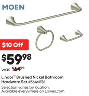 Lowe's Lindor™ brushed nickel bathroom hardware set offer