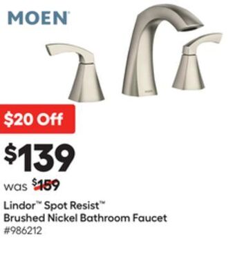 Lowe's Lindor™ spot resist™ brushed nickel bathroom faucet offer