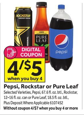 Stop&Shop Pepsi, rockstar or pure leaf offer