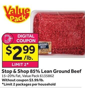 Stop&Shop Stop & shop 85% lean ground beef offer